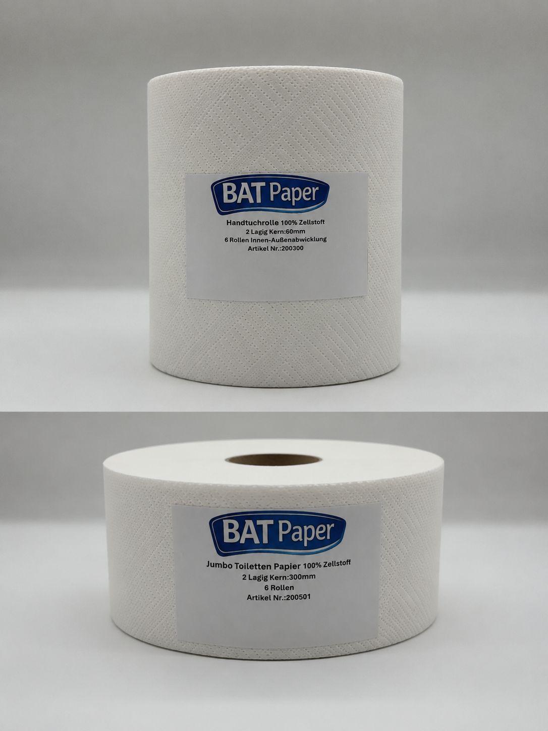 BATPAPER® Handtuchrolle 100% Zellstoff 6 Rollen 2 lagig